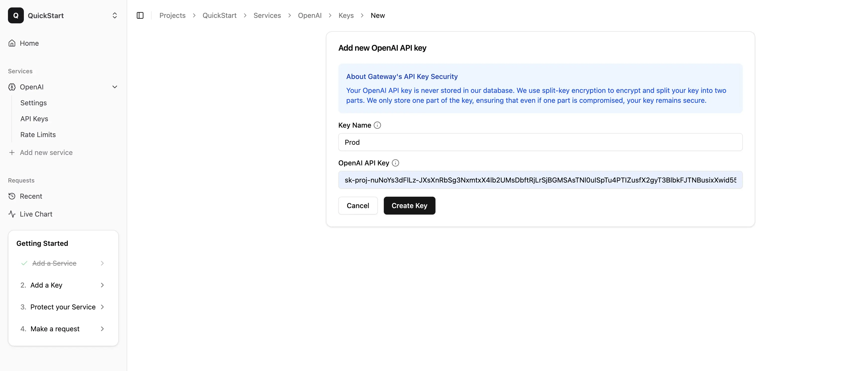 API key generation form