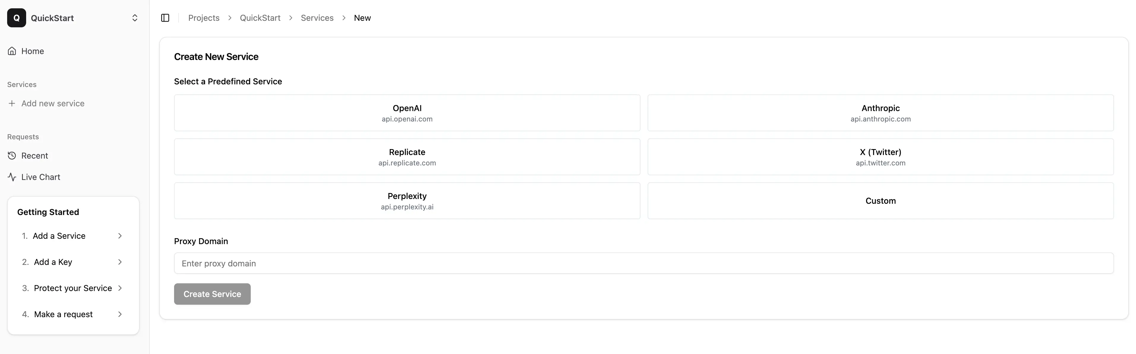 Service configuration form